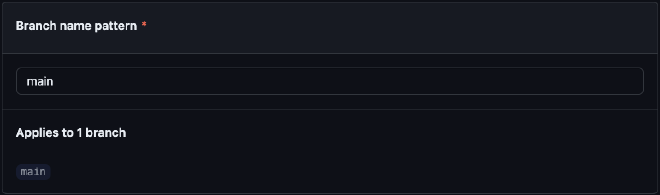 New branch protection in GitHub repository settings with branch name pattern of &ldquo;main&rdquo;