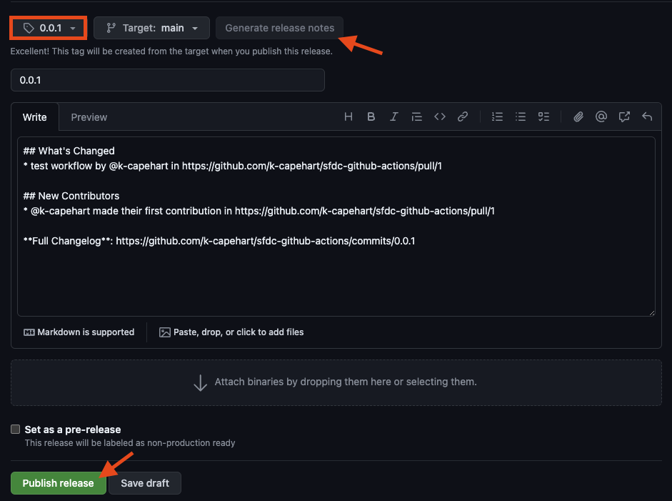 New release in GitHub, titled 0.0.1