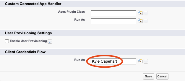 Selecting a running user for client credentials flow